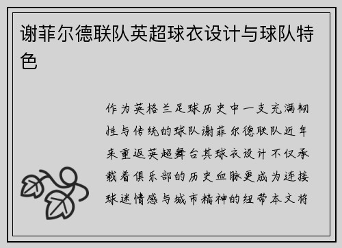 谢菲尔德联队英超球衣设计与球队特色